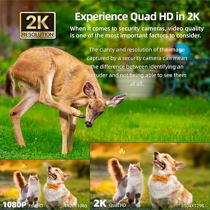 2K WiFi Security Camera for Home with Cell Phone App Control, Color Night Vision, Ai Motion Detection, Auto Tracking, 2 Way Audio, Waterproof, Local/Cloud Storage, Compatible with Alexa