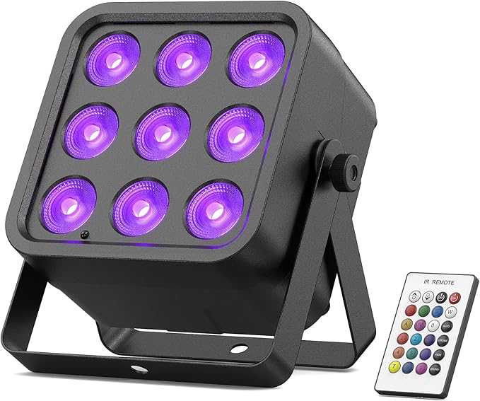 Rechargeable Stage Lights, 9 * 6W RGBWA UV 6-in-1 Battery Powered Par Lights, 6/8/10 CH Wireless Uplights DMX512 Control, Uplighting for Party, Wedding, Event, 1 Pack