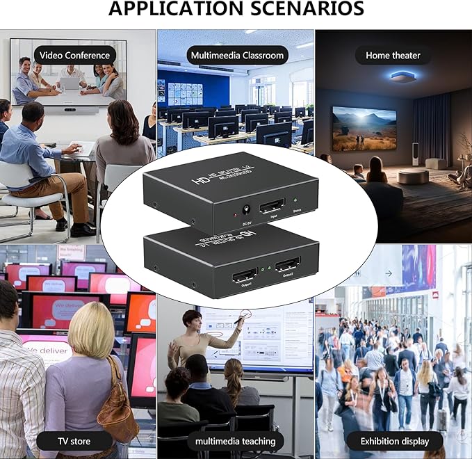 4K 1x2 HDMI Splitter1 in 2 Out, 2 Port Powered hdmi Splitters 4K@30Hz Dual Monitors Duplicate/Mirror (Not Extend) for PS4 /HDTV/Projector