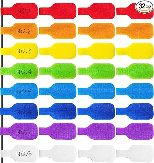 32 Pcs Multi Color Durable Cable Lables with Writable Surface,Waterproof Wire Labels for Electronics Organization,Computer&Industrial Cable Management,1.7" x 0.78"Cord Tags(8 Colors)