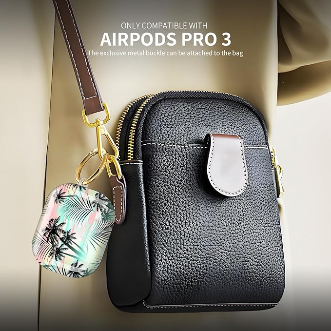 Compatible with AirPod Pro 3 (2025),Cute Case Cover for Women & Men, Full Protection Shockproof Hard Case with Keychain, Wireless Charging Case Accessories(Tropical Summer Palm)