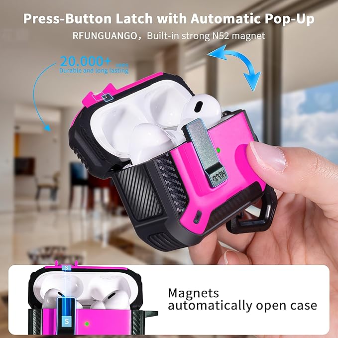 RFUNGUANGO Compatible AirPods Pro 2nd Generation Case with Phone Holder and Compatible Back Magnetic Suction Function, Suitable for AirPods Pro 2 Case, Black + Rose red