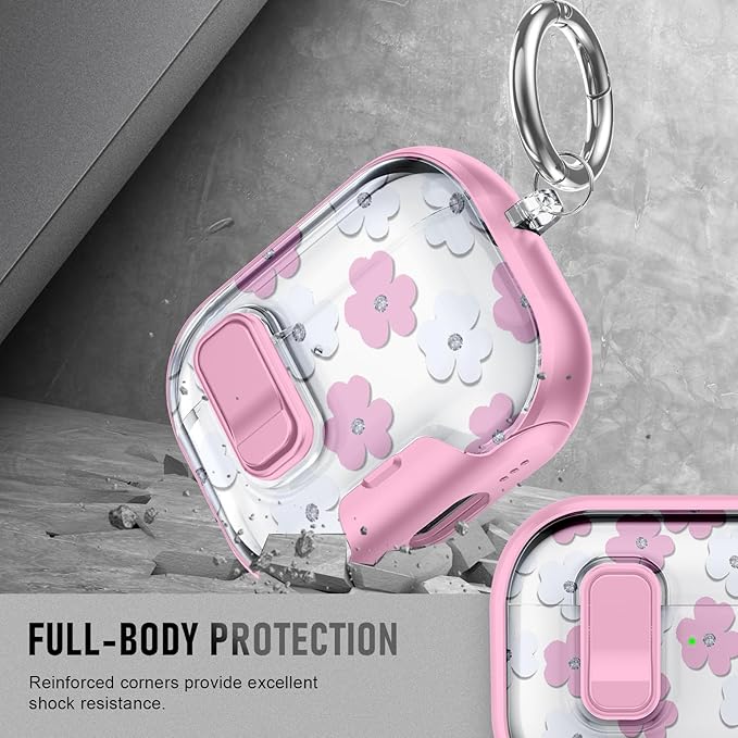 Compatible Airpods Pro 3 Case (2025) with Phone Stand & Cleaner Kit,Cute Flower Print Soft Silicone Lock Clip Apple AirPods Pro 3rd Generation Case, Airpod Pro 3 Cover with Keychain for Women/Girls