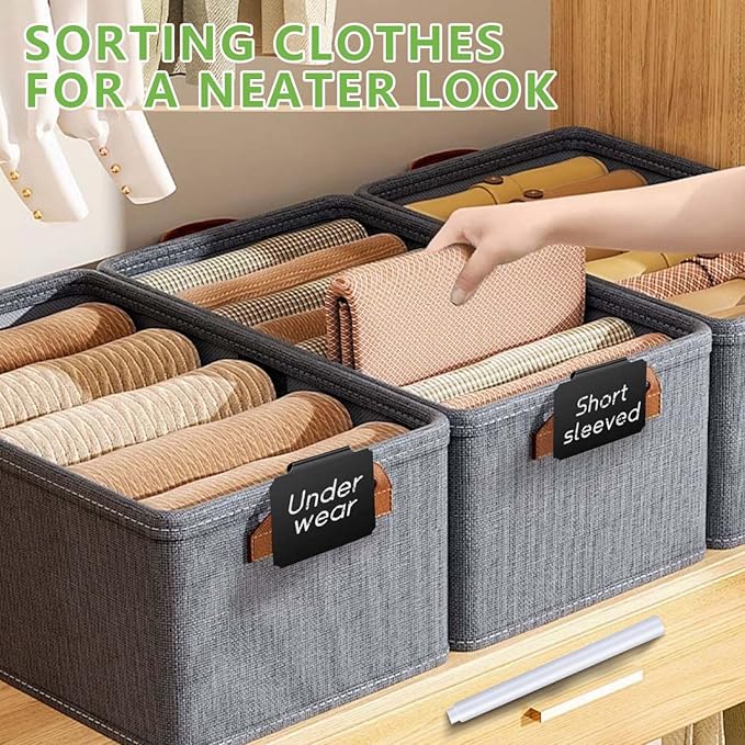 SenseYo 52 Pack Clip On Basket Labels Tag for Storage Bins with Chalk Markers for Storage Basket Holder (Black)