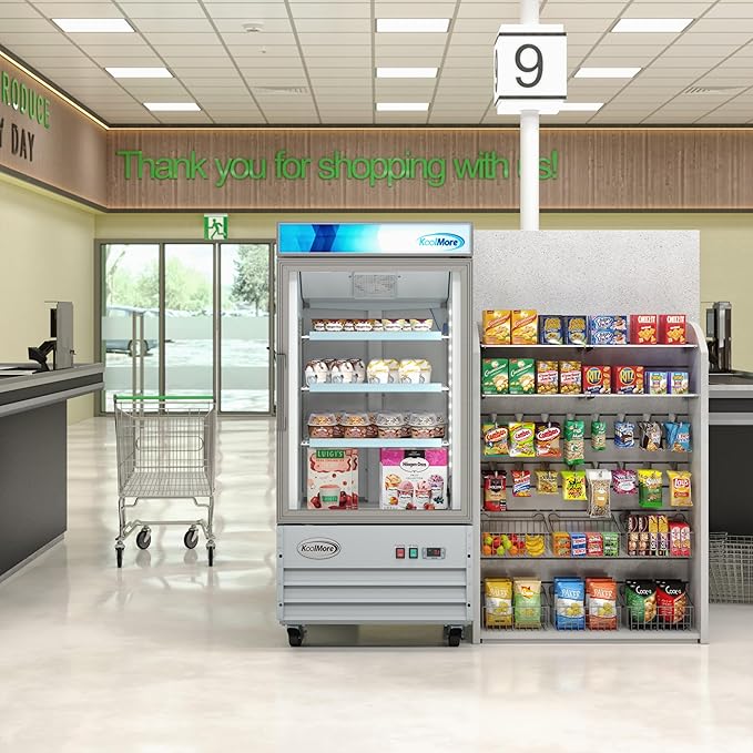 KoolMore MDF-1GD-9C-WH 26 in. Commercial One Glass Door Display Upright Freezer Merchandiser in White 9 Cu. Ft