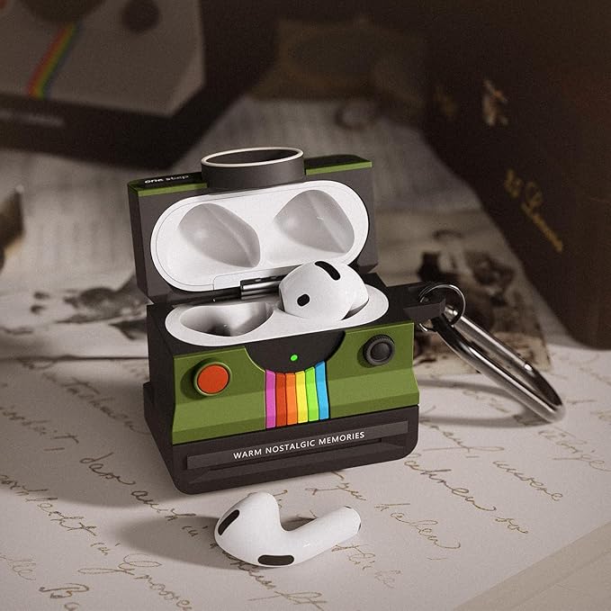 Case for AirPods 4 Case with Retro Polaroid Camera for Women - Cute Apple AirPods 4 Cover, 4th Generation AirPod Cases, Premium Silicone Protector, Ideal for Fashionable Ladies (Green, Airpods 4 Case)