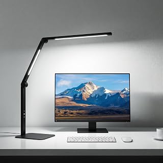 LED Desk Lamp for Home Office with Base, Dimmable Eye Care Architect Desk Light, Adjustable Swing Arm Dual-Light Lighting for Computer Monitor Work Desk Light, Reading, Study & Workbench - Image 1