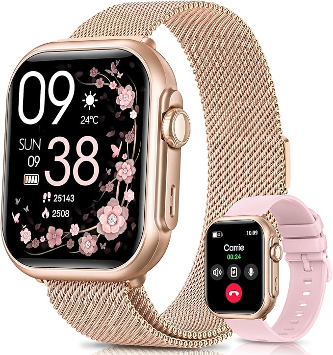 Smart Watch for Women for Android iPhone: Smart Watch with 100 Day+Battery Life Make/Answer Call Blood Oxygen Sleep Heart Rate Monitor 5ATM 120+ Sport Mode Fitness Tracker Watch Pedometer 2Band