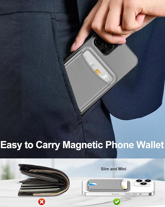 Miroddi for Magsafe Wallet, Magnetic Card Holder for iPhone 17/16/15/14/13/12 Series, Leather Magnet Phone Wallet Fit 4 Cards 3 Cash, Ultra-Thin, RFID Blocking, Dark Grey