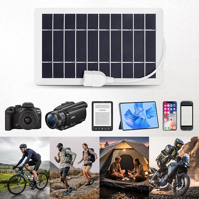 5V 5W USB Solar Panel Charger, Portable Solar Panel Kit for Camera, Cell Phone Charging, Camping, Hiking, Outdoor Travel (White 1pcs)