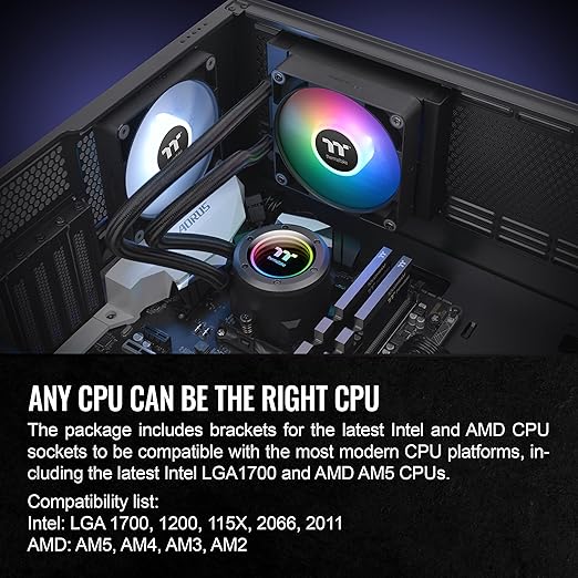 Thermaltake TH120 ARGB Sync V2 CPU Liquid Cooler/AlO Liquid Cooling/Fan 120mm*1/PWM 500~2000 RPM/Mirror Waterblock/MB ARGB Sync Control, CL-W360-PL12SW-A , Black