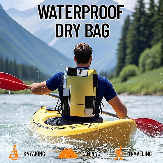 Waterproof Dry Bag Marine Dry Bags for Kayaking Hiking Yellow Black Backpack Roll-Top Closure Bag - Backpack Waterproof Phone Case 5L