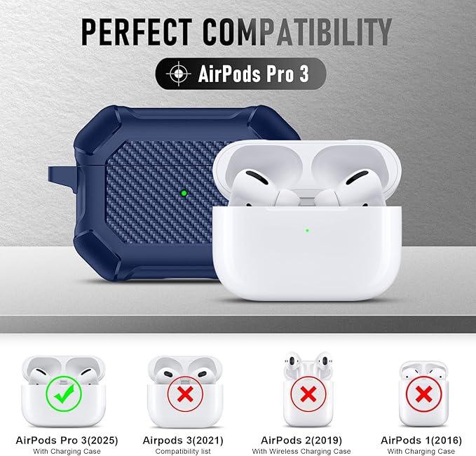 Maxjoy for AirPods Pro 3 Case (2025), Hard Shell Protective Cover Compatible with Airpods Pro 3rd Generation Cover Case with Keychain Cleaner Kit for Men Women, Blue