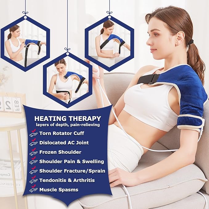 CAMECO 1 Pack Heated Shoulder Wrap for Rotator Cuff Pain, Heating Pad for Shoulder Pain Relief, Heated Shoulder Brace for Arthritis, Frozen Shoulder, Dislocation, Tendonitis, 0-90min Timer Auto-Off
