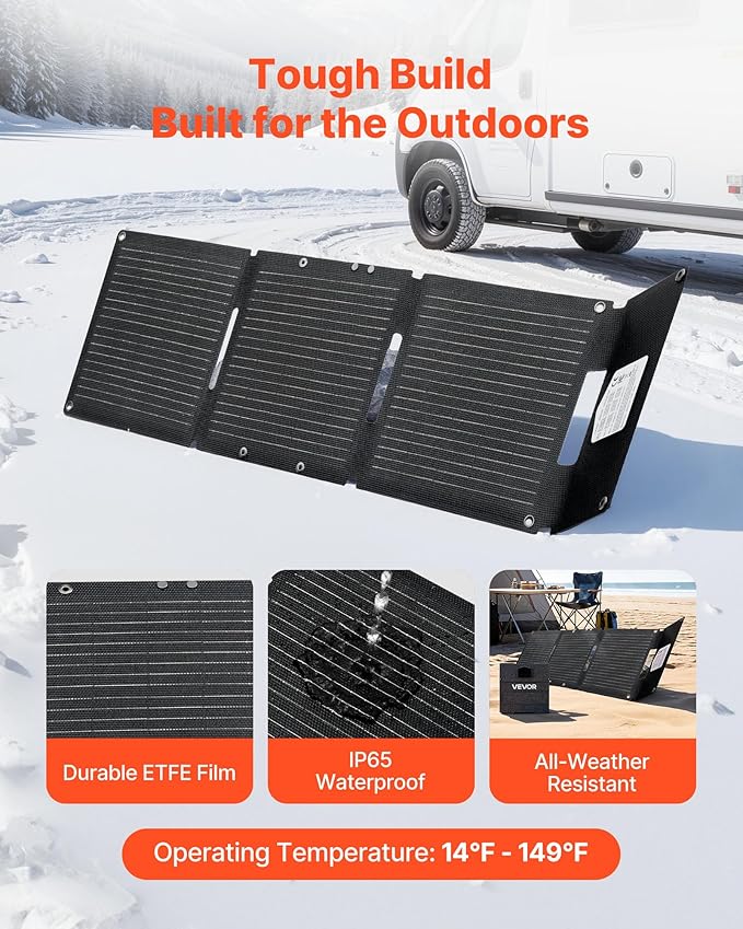 VEVOR 30W Foldable Solar Panel Charger, 16BB N-Type Monocrystalline Solar Panel 24% Efficiency, Ultra-Light Portable with USB-A, USB-A (QC3.0) & Type-C Ports for Camping, Backpacking, Phones, Tablets