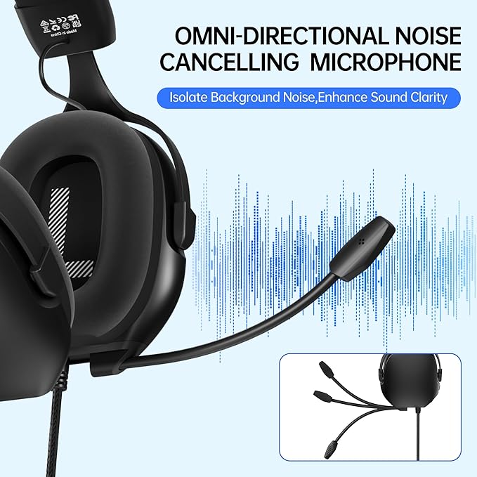 Gaming Headsets with Mic,7.1 Surround Sound Gmaing Headphones with Noise Cancelling Microphone for Xbox,PS4,PS5,Switch,PC,50MM Dynamic Drivers, 3.5MM Audio Jack-Black