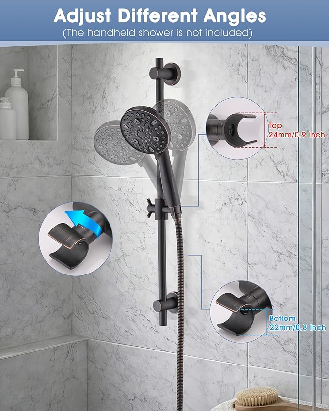 Shower Slide Bar with Adjustable Handheld Shower Head Holder, 25 Inch SUS304 Stainless Steel Shower Rail, Replacement for RV, Camper, Hotel & Bathroom, Polished Oil Rubbed Bronze