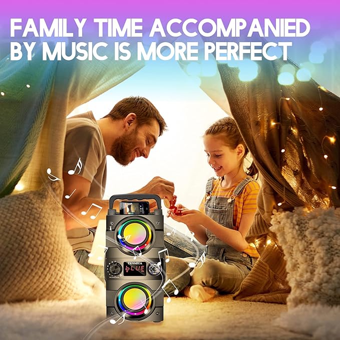 TENMIYA 40W(60W Peak) Portable Bluetooth Speakers with Subwoofer Wireless Stereo Rich Bass Boombox with LED Lights Outdoor Home Party Speakers Support FM Radio Remote Control AUX EQ