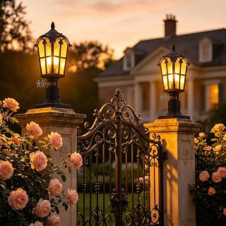2 Pack Outdoor Post Light Fixture Motion Sensor Dusk to Dawn Column Lamp