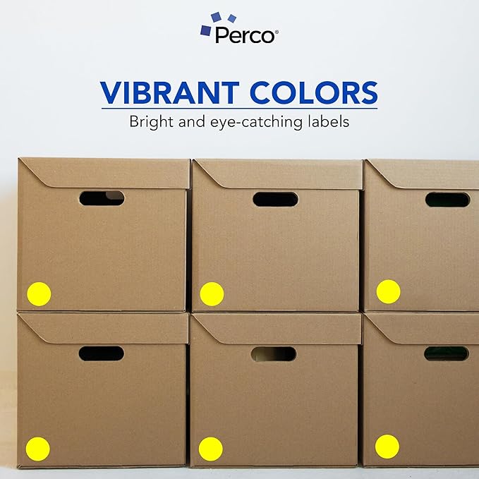 Perco Fluorescent Yellow 2-Inch Perforated Circle Dot Sticker Labels — 250 Round Stickers Per Roll — with Permanent Adhesive for Organizing, Color Coding, Bin Labeling, Packaging Alerts — Made in USA