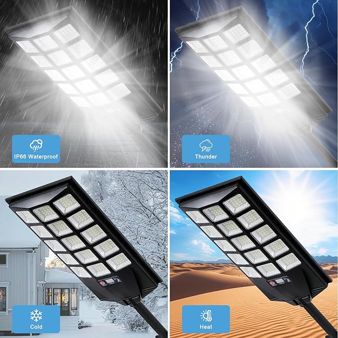 Jercoda Solar Street Lights Outdoor 2 Pack, 6500K LED Flood Lights with Motion Sensor, Dusk to Dawn Security Lights with Remote Control, Waterproof Solar Powered Lighting for Garden Yard Parking Lot