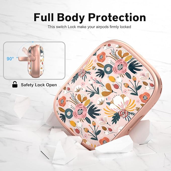 Maxjoy for AirPods Pro 2nd/1st Generation Case, Cute AirPod Pro 2 Case with Safety Lock Hard iPod Pro Cover for Women Men with Keychain for AirPod Pro Cover(2023/2022/2019), Flower