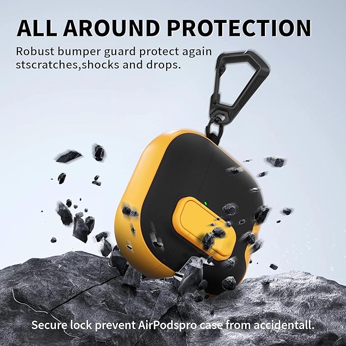 for AirPods 4 Case with Lock,TPU Leather Texture Protective Durability Anti-Lost & Shockproof Protective Cover Accessories with Cleaning Kit in Keychain for Apple AirPods 4 Generation (Yellow/Black)