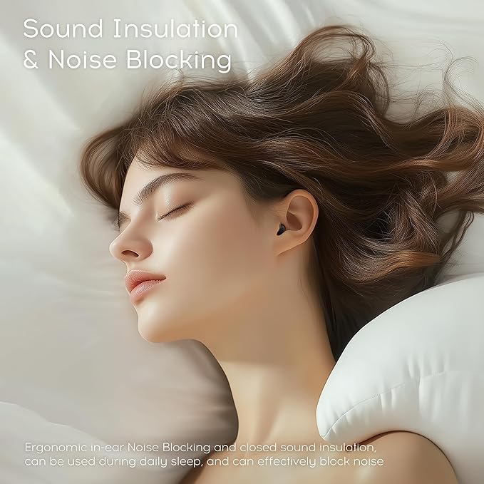 sunvito Sleep Earbuds Bluetooth 6.0, Mini Invisible Silicone Sleep Earbuds for Side Sleepers, Noise Blocking Sleeping Headphones, Hidden Earbuds with LED Display for Small Ears, Sleep & Relax (Black)