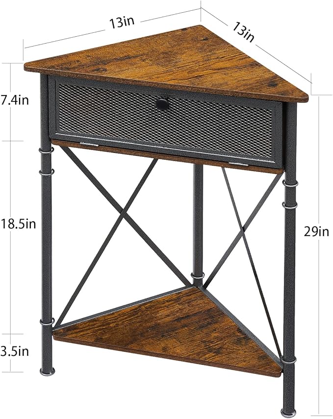 VECELO 3 tier Corner Table/Cabinet with Flip Door and Storage Shelves, Free-Standing Organizer for Compact Space in Living Room/Study/Lobby/Bedroom,Industrial