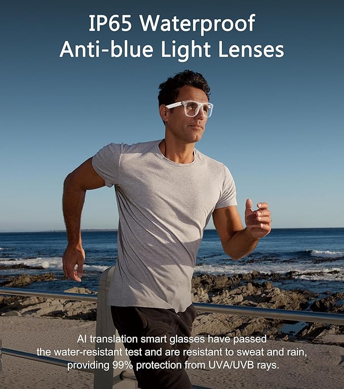 AI Smart Glasses, Multifunctional Bluetooth Glasses for Men & Women, 116 Languages & Accents Translator Device, Blue Light Filter & Polarized UV Protection Lenses Translation Glasses, White