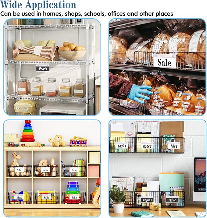 ELEMGULY Basket Label Holders, 20PCS Plastic Basket Label Clips with Easy Button Lock Design, Wire Shelf Label Holder Wire Rack Display Holder Price Sign for Home Market (20pcs Label Paper Included)