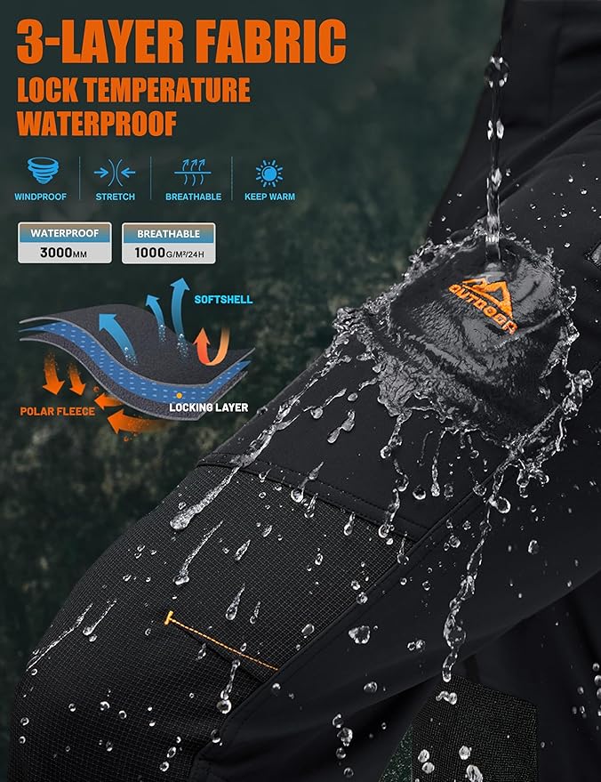 TACVASEN Men's Snow Ski Pants Fleece Lined Winter Pants for Men Water Resistant Thermal Snowboard Hiking Hunting Work