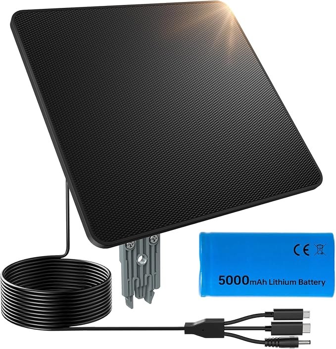 KJK 6W Solar Panel for Ring Camera, Trail Camera Solar Panel Charger with 5000mAh Battery for Game Camera and Security Camera,IP65 Waterproof, 360°Adjustable Bracket, Hunting Essentials