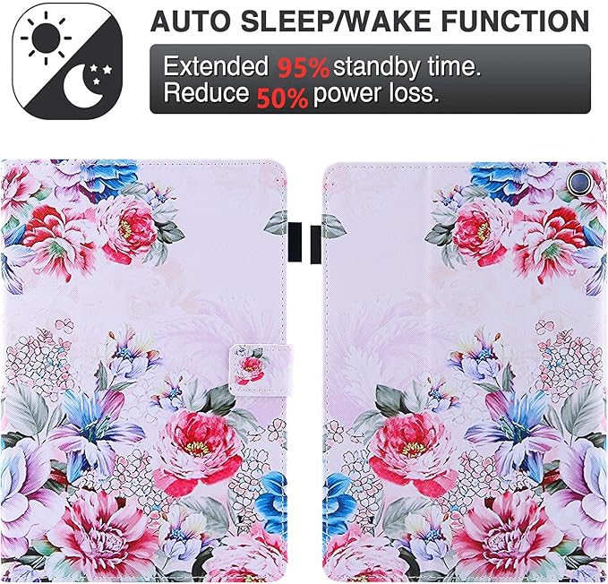 Dteck for Fire Max 11 Tablet 13th Generation 2023 11", PU Leather Protective Folio Fold Stand With Auto Sleep Wake, Adjustable Viewing Angles, 4 Card Slots, Slim Cute Case, White Flowers