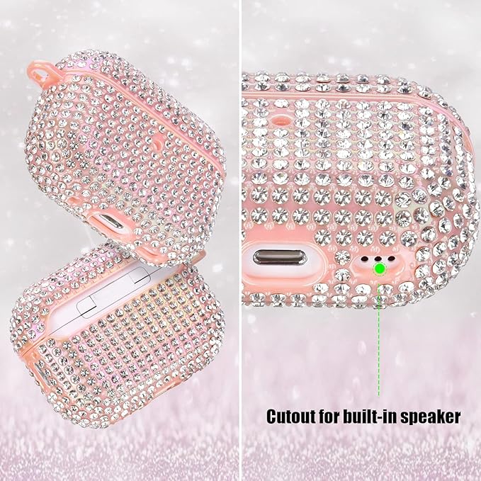 Case for AirPods Pro 2nd Generation, Filoto Cute AirPod Pro 2 Protective Case Cover for Women Girls, Bling Crystal PC Apple Air Pods Pro Cases Accessories with Lobster Clasp Keychain, Pink