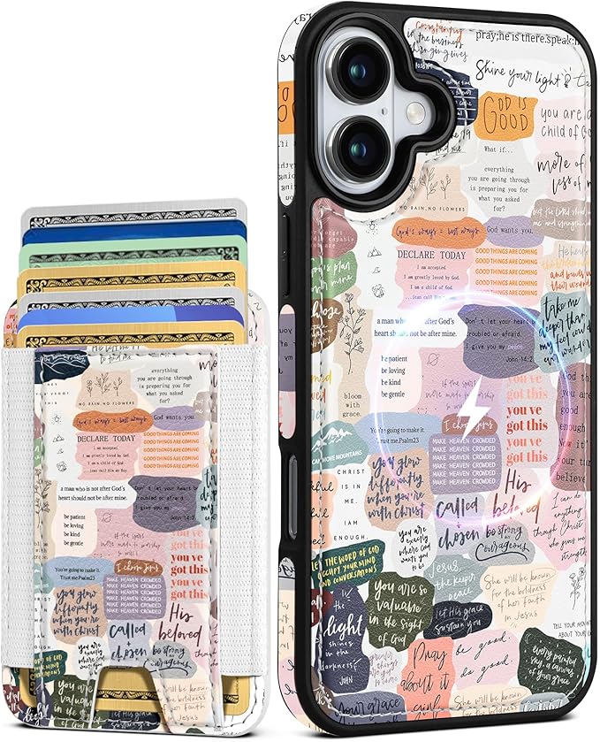Shorogyt for iPhone 16 Wallet Case - Fits 5 Cards, Compatible with Magsafe Detachable Magnetic Credit Card Holder Leather Cardholder Cute Phone Cover Women Girls for Apple 16, Collage