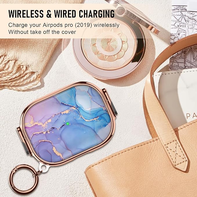 Maxjoy for Cute Airpods Pro 2 case with Safety Lock, Compatible Airpods Pro Case 2nd/1st Gen, for AirPods Case Coverfor Women Girly with Keychain-Blue