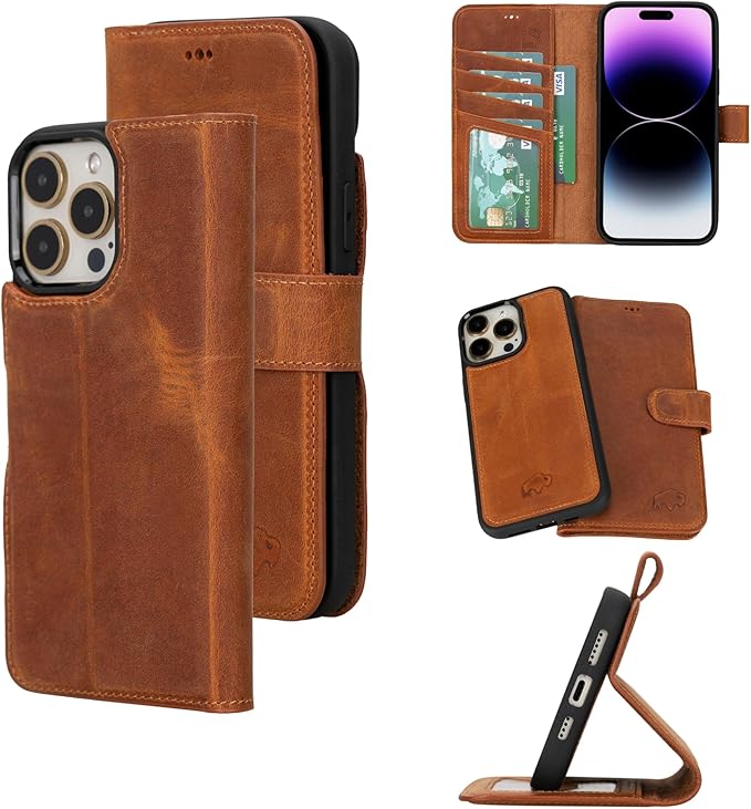 BLACKBROOK Leather Wallet Case for iPhone 15 Pro Max, Carter Premium Leather Magnetic 2-in-1 Wallet Set, Ready for MagSafe, RFID Protection, 4 Card Slots & ID Pocket, Compatible with iPhone 15 Pro Max