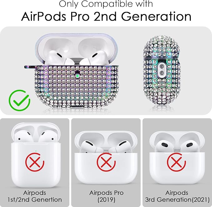 Case for AirPods Pro 2nd Generation, Cute AirPod Pro 2 Protective Cover for Women Girls, Bling Crystal PC Apple Ipods Pro Cases Accessories, Colorful