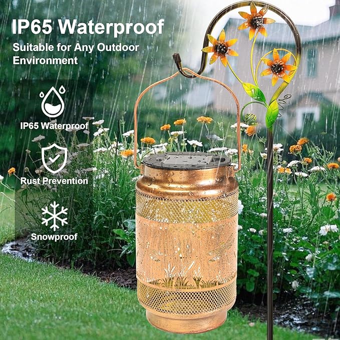 Dragonfly Solar Lanterns Outdoor Waterproof with Shepherd Hook, Birthday Gifts for Christmas Women Mom Grandma, Metal Solar Hanging Lights Garden Decor for Outside Yard Patio Pathway Backyard Porch