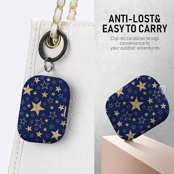 for Airpods Pro Case, Cute Cool Golden Stars Pattern TPU Soft Cases for Airpods Pro Case 1st Gen, Shockproof for Airpods Pro 2019 Case Men Women with Cleaner Kit & Keychain