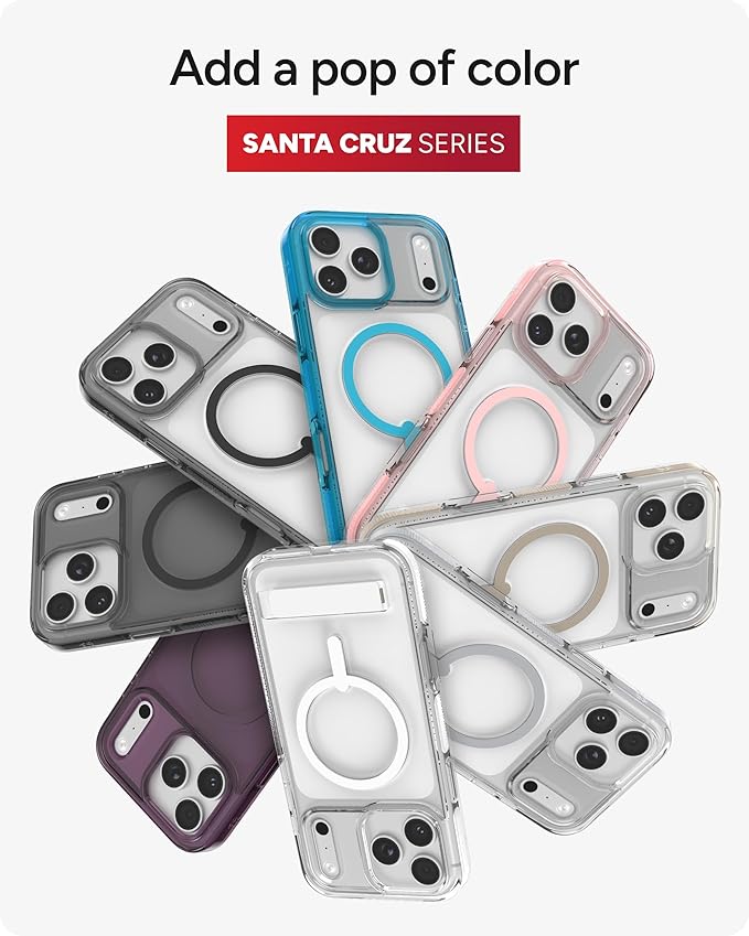 ZAGG Santa Cruz Snap Case with Kickstand for iPhone 17 Pro Max - Silver, Drop Protection (13ft/4m), MagSafe Charging Compatible, ClearGuard Anti-Yellowing Technology, Scratch Resistant Phone Case