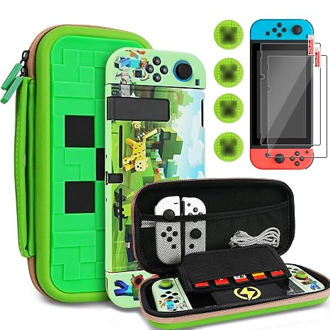 TIKOdirect Carrying Case Accessories for Switch(Original Model) 2017, Portable Travel Case with Soft Protective Cover, Screen Protectors and Thumb Grip caps, Green