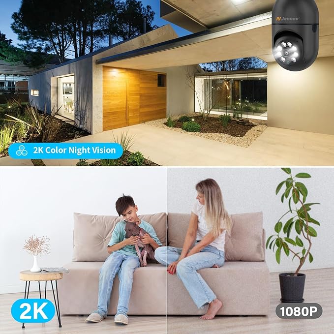 Jennov 2K Light Bulb Security Camera Wireless Outdoor, Indoor Light Socket Cameras for Home Security, Human Detection, 355°, Color Night Vision, 5G/2.4G WiFi, Screw in, Compatible with Alexa
