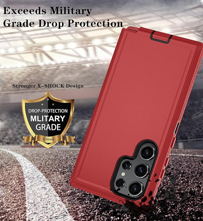 ONOLA Compatible with Samsung Galaxy S24 Ultra Case with HD Screen Protector, Heavy Duty Shockproof & Dropproof 3-Layer Cover Phone Case,RedBlack