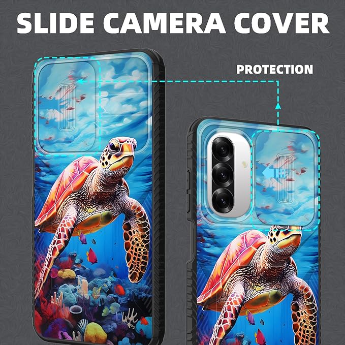for Galaxy A26 5G Case Built in Slide Camera Lens Cover,Heavy Duty Shockproof Protection Dual Layer Case for Samsung Galaxy A26 5G 6.7" 2025,Sea Turtle Swimming Underwater