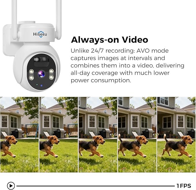 Hiseeu 4G LTE Cellular Security Camera Solar Powered, No WiFi Security Camera Wireless Outdoor, 24/7, PIR Motion, 2 Way Talk, 360° PTZ, 2K Color Night Vision, 64G SD & SIM Card Included