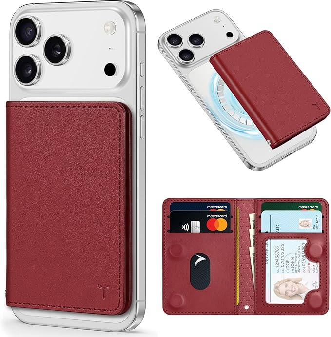 TUCCH for Magsafe Card Holder with Clear ID Window, Fit 6 Cards, RFID Blocking PU Leather Men Women Magnetic Phone Wallet for iPhone 17/16/15/14/13/12/Plus/Air/Pro/Pro Max Series, Dark Red