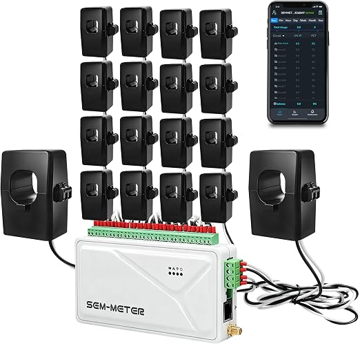 Smart Home Energy Monitor with 16 50A circuit sensors, Real-Time Power Usage & Electricity Cost Tracking, Achieve energy automation control.