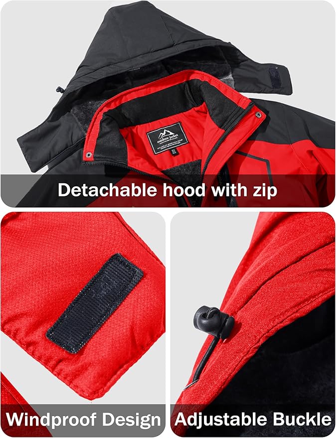 MAGCOMSEN Men's Winter Coats Water Resistant Ski Snow Jacket Warm Fleece Jacket Parka Raincoats With Hood Multi-Pockets